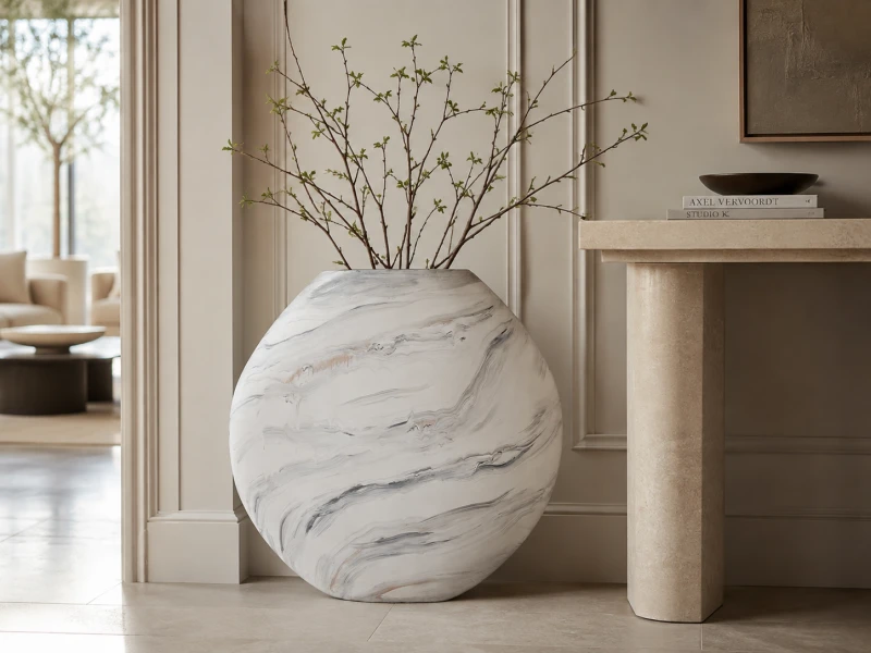 Large floor vase styled with dried branches