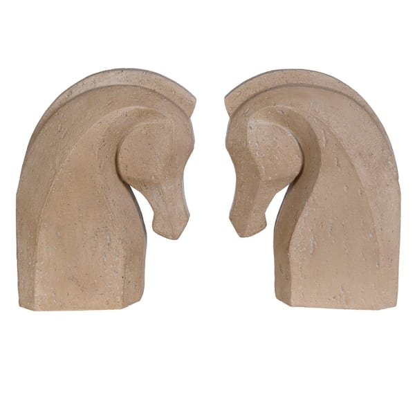 Sculptural beige horse bookends in resin
