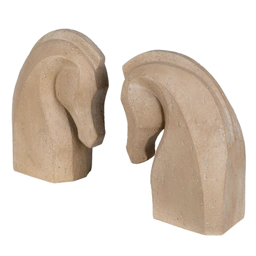 Chelsea Horse Bookends – Beige Sculptural Horse Head Bookends