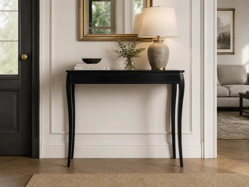 Narrow black console table for hallway