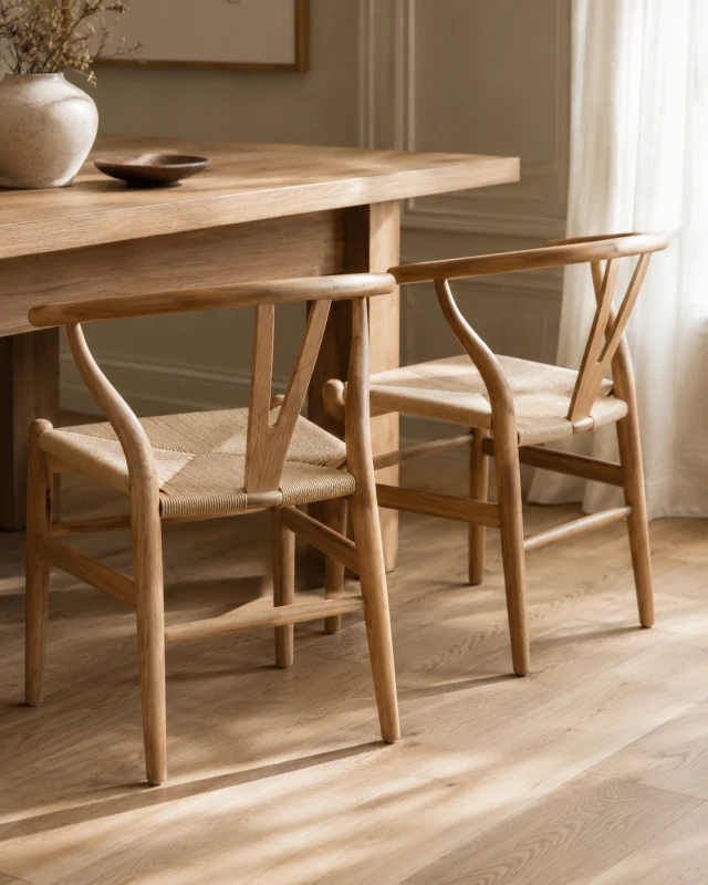 Linton Natural elm dining chair with woven paper cord seat