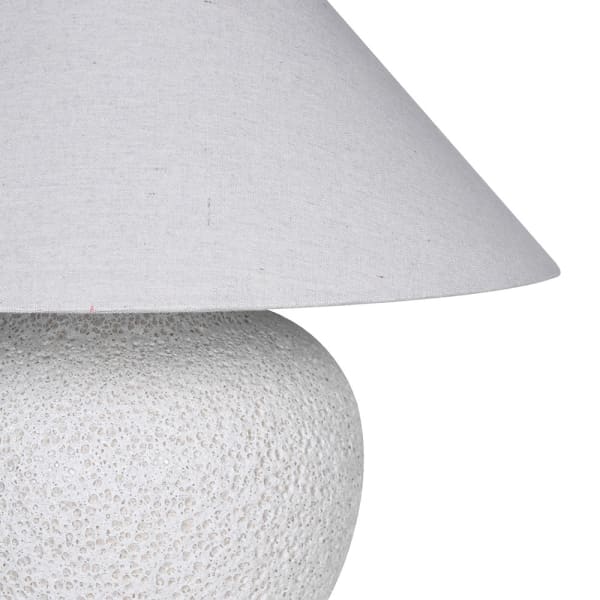 Designer white ceramic lamp with linen shade