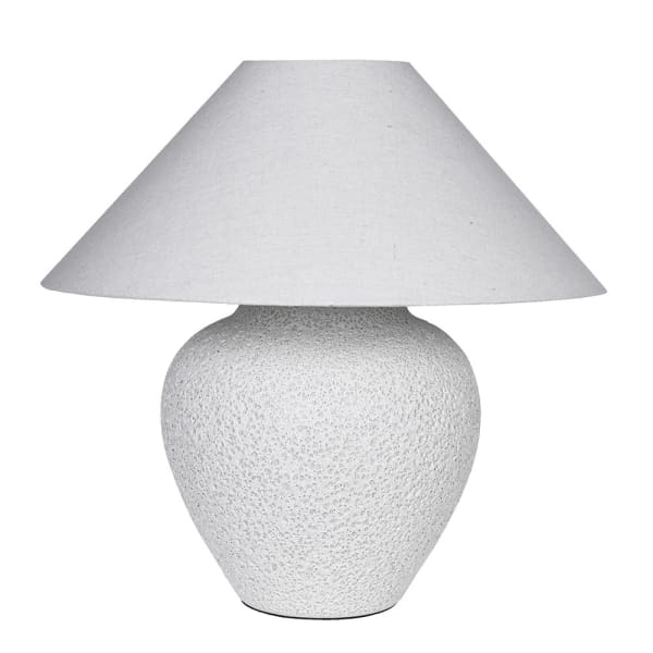 White Camden ceramic table lamp 46 cm with linen shade