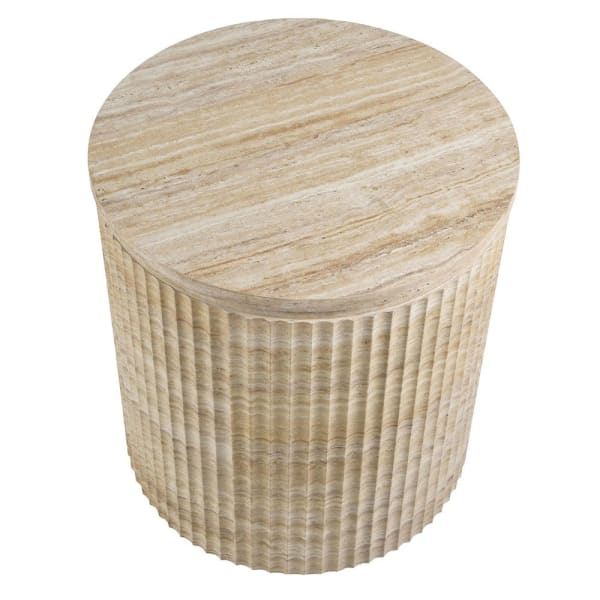 Hampstead 46 cm faux travertine side table with round top