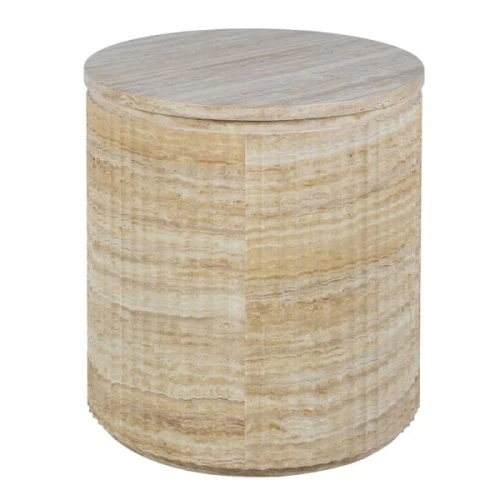 Hampstead Faux Travertine Round Side Table 46 cm