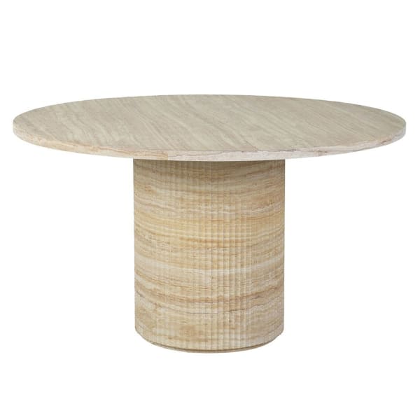 Hampstead faux travertine round dining table 135 cm