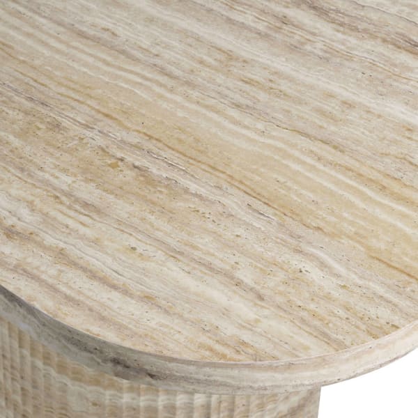 Hampstead dining table with beige travertine-effect tabletop detail