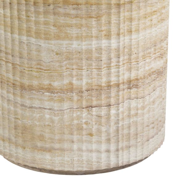 Hampstead faux travertine dining table with fluted cylindrical pedestal
