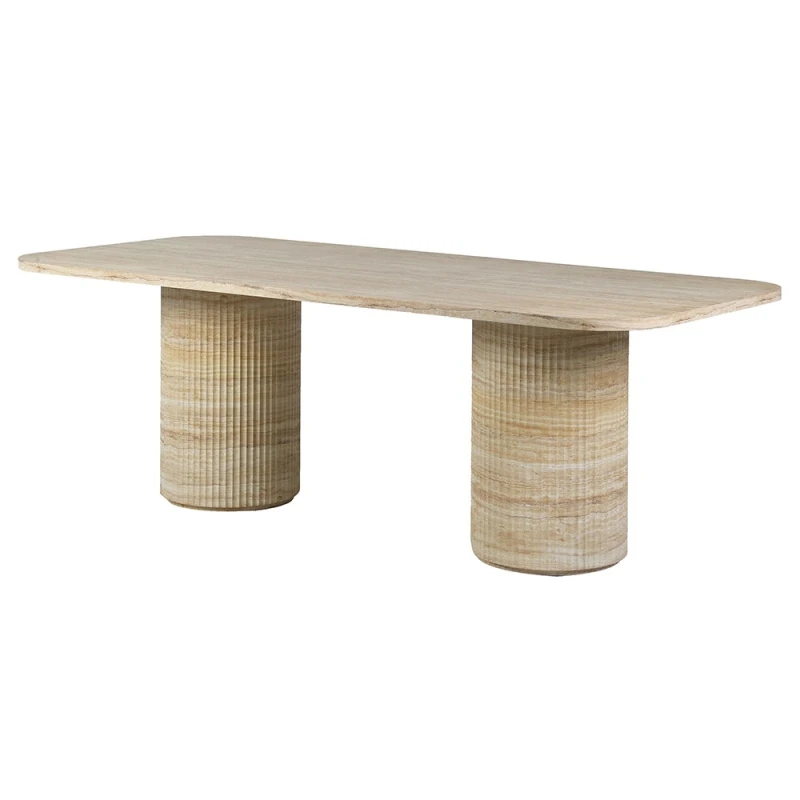 Hampstead faux travertine dining table 220 cm with two pedestal bases