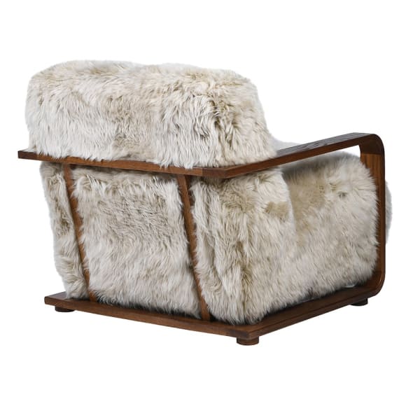 Highgate sheepskin armchair with exposed oak frame rear view