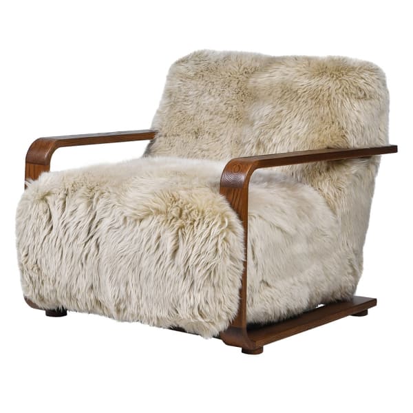 Highgate cream sheepskin accent chair with warm oak frame