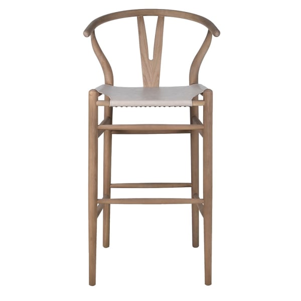Linton wooden bar stool with sculptural open back front view