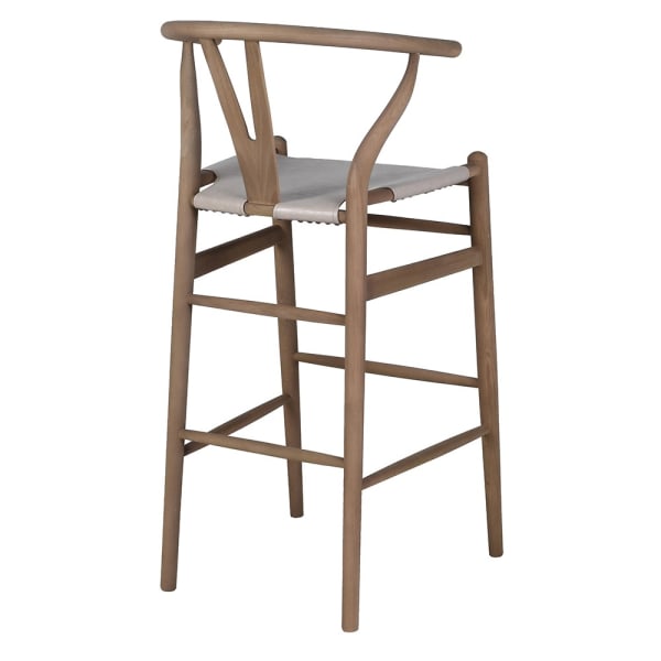 Linton elm wood bar stool showing curved open backrest
