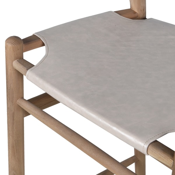 Linton bar stool detail showing light PU leather seat and elm wood frame