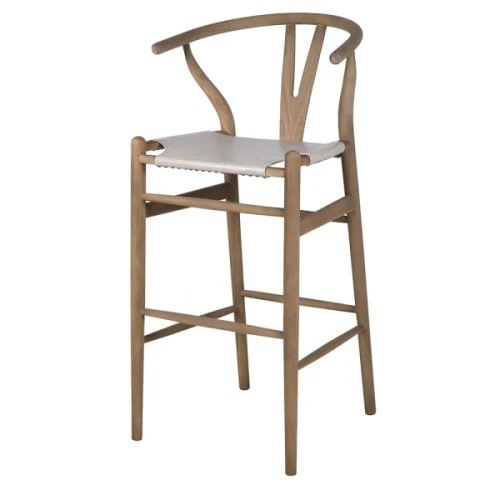 Linton Elm Wood Bar Stool 78 cm with Light PU Leather Seat