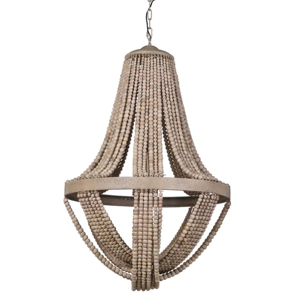 Large Chiswick wooden bead chandelier with cascading maple bead strands