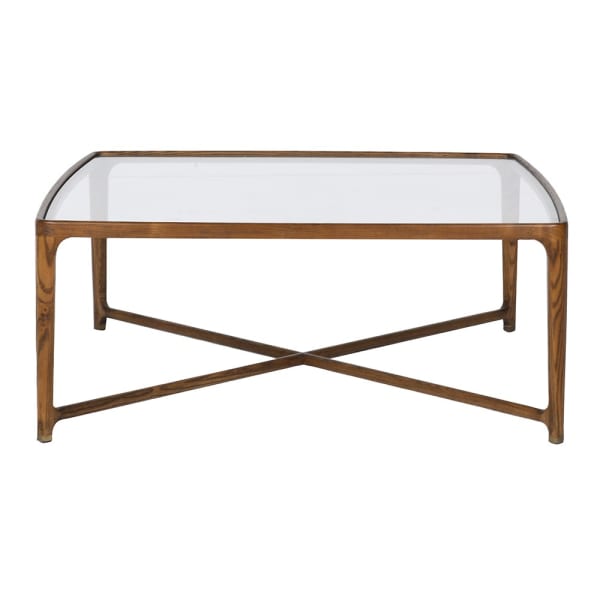 Enford glass coffee table 100 cm with ash wood frame