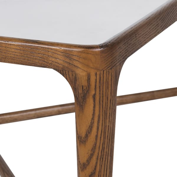 Enford coffee table detail showing ash wood frame and rounded corner