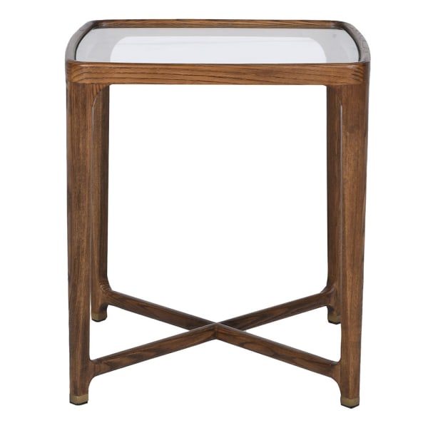 Square Enford glass and ash wood side table