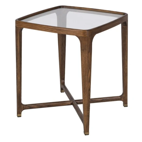 Enford Glass Side Table 45 cm with Ash Wood Frame