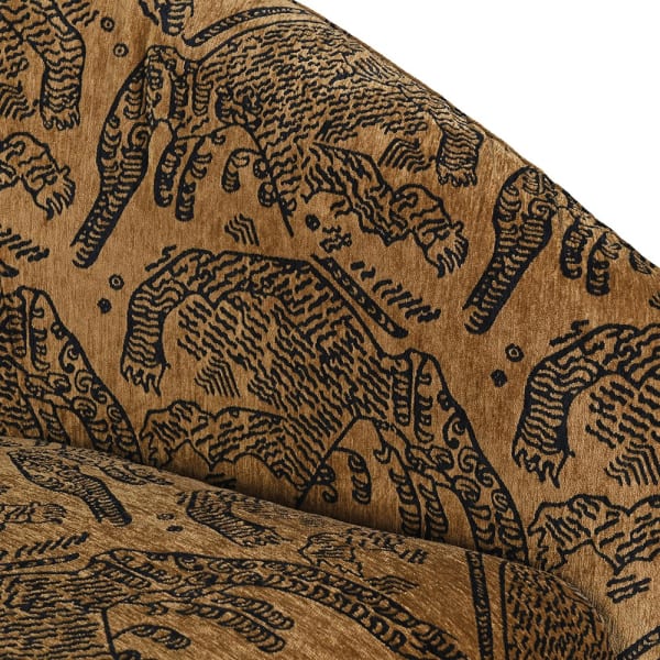 Bloomsbury armchair detail showing caramel brown animal print upholstery