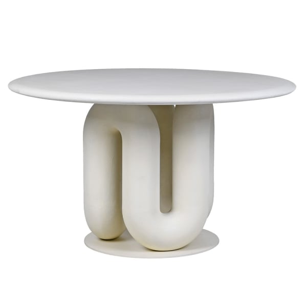 Kew white round dining table 135 cm with sculptural pedestal base
