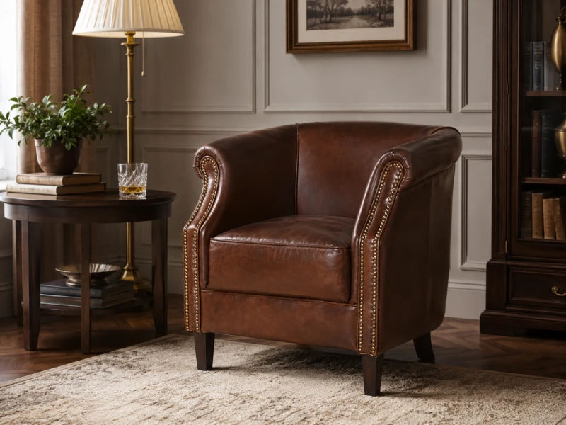 Vintage brown leather armchair in full-grain cowhide leather