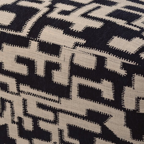Close-up of black and beige geometric upholstery on Soho chair