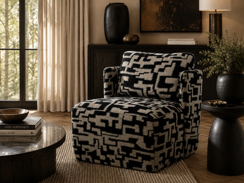 Soho patterned accent chair in an elegant contemporary living room