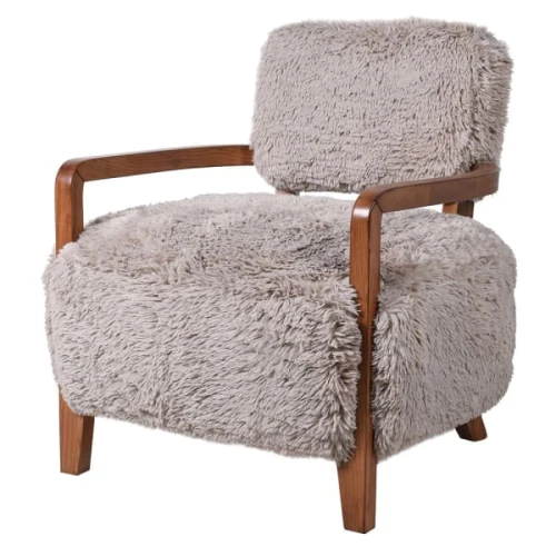 Hampstead Faux Fur Accent Chair with Ash Wood Arms