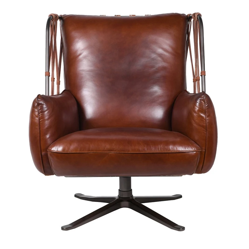 Chelsea brown leather armchair with dark metal base