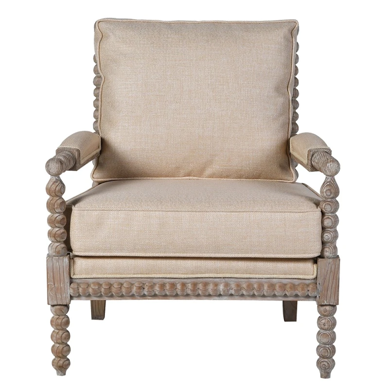 Shire Natural beige armchair with turned mahogany frame