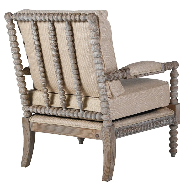 Rear view of Shire Natural armchair with decorative mahogany frame