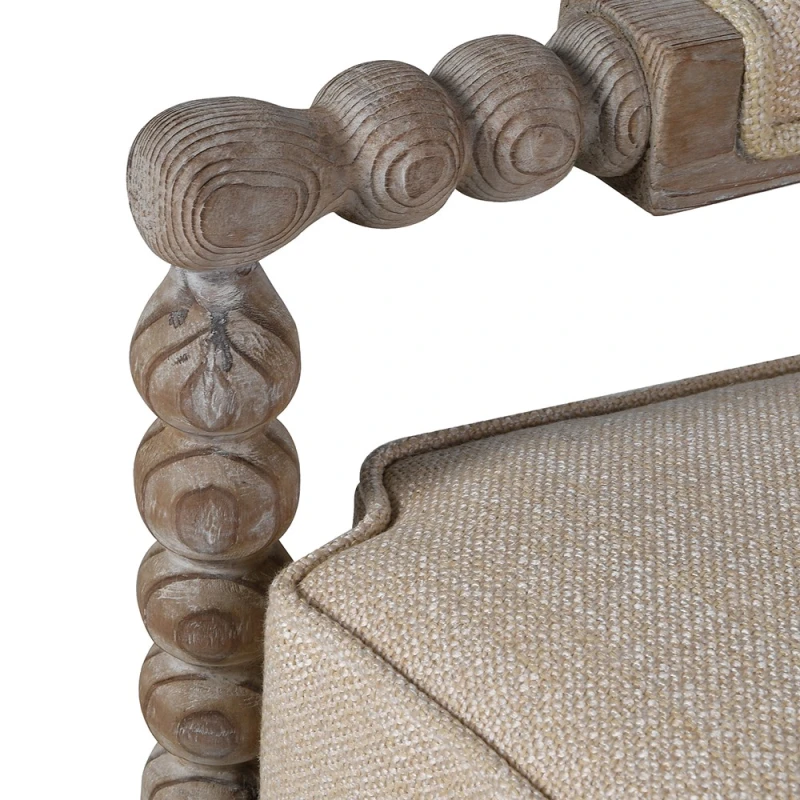 Close-up of turned mahogany arm detail on Shire Natural chair