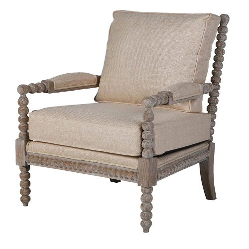 Shire Natural Beige Armchair with Turned Mahogany Frame