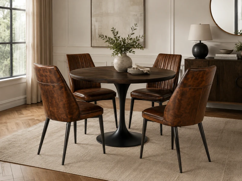 Brown Surrey Dining Chair faux brown leather black steel legs