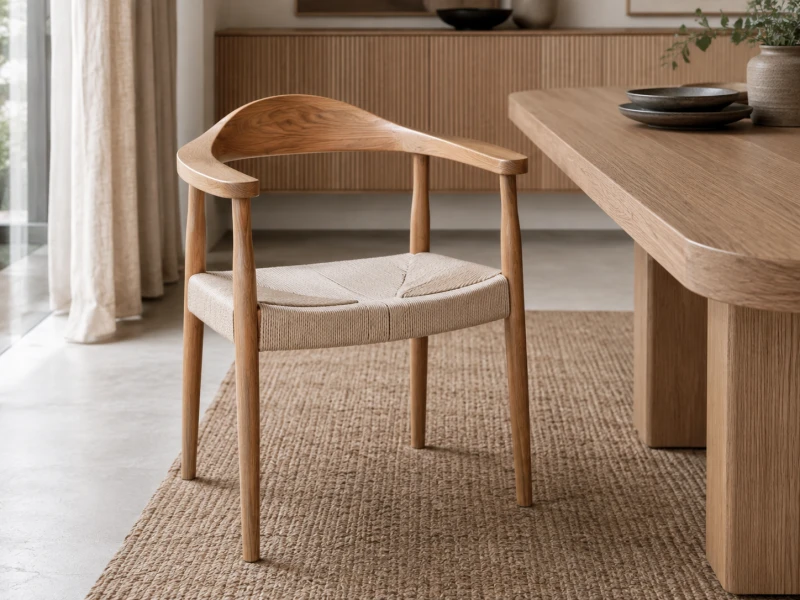 Linton Rope Dining Chair 76 cm – Light Oak, Woven Rope Seat, Farmhouse Style