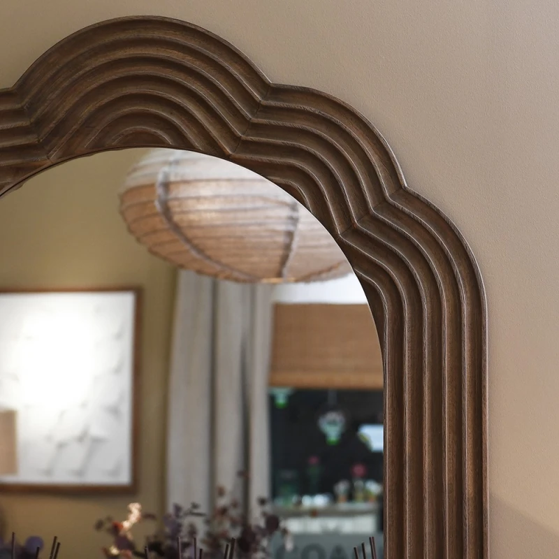 Close-up of layered bayur wood frame on Java mirror