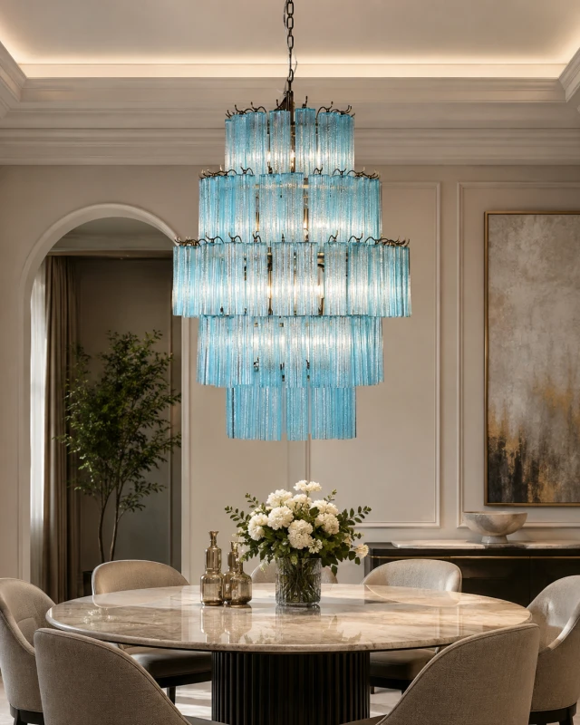 Maldon Blue large glass chandelier, 110cm high