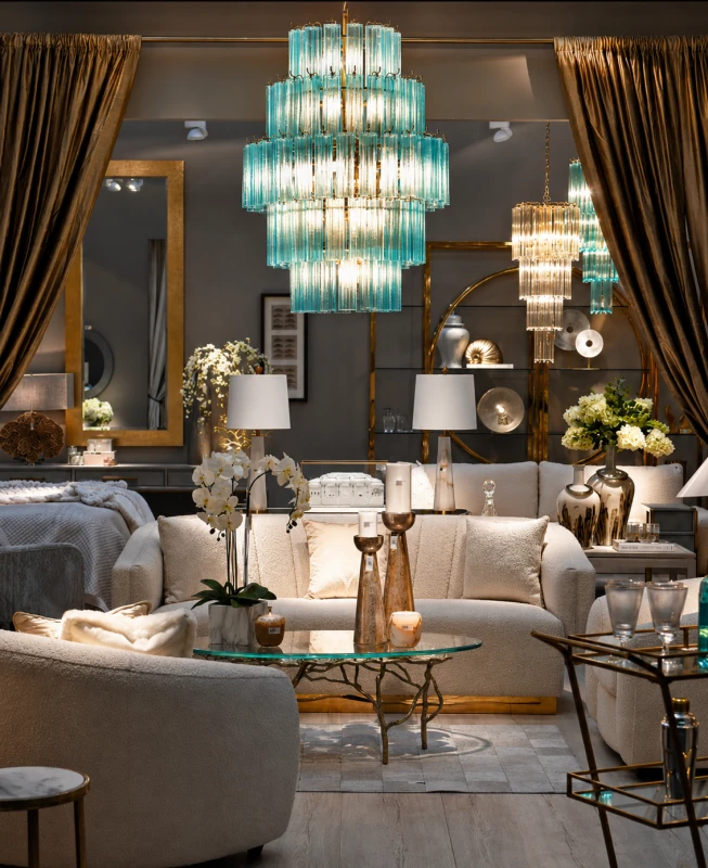 Maldon Blue large glass chandelier, 110cm high