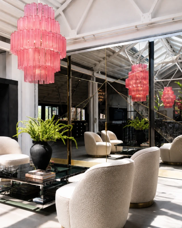 Maldon Pink large glass chandelier, 115cm high