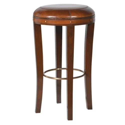 Fitzrovia Brown Leather Bar Stool 75 cm with Brass Footrest