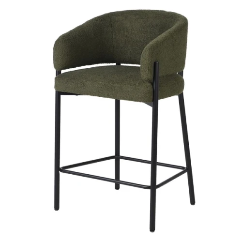 Olive Green Teddy Bar Stool with Backrest – 67 cm Seat Height