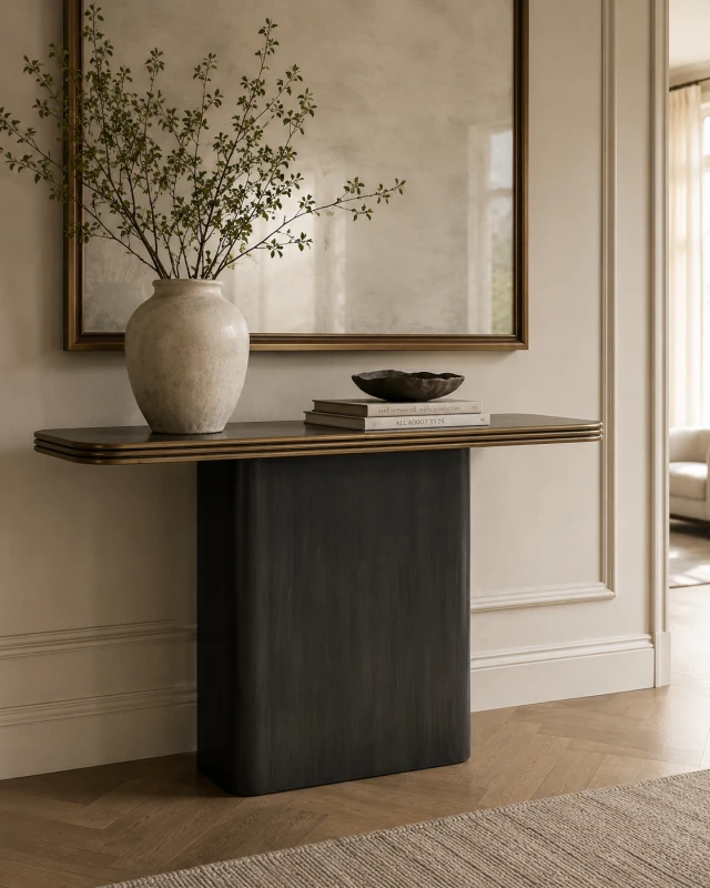 Hexa 120 cm Iron Console Table with Gold Top and Single Pedestal Base