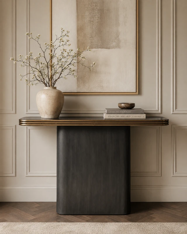 Hexa 120 cm Iron Console Table with Gold Top and Single Pedestal Base