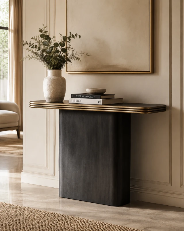Hexa 120 cm Iron Console Table with Gold Top and Single Pedestal Base