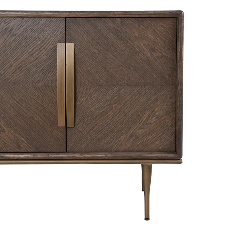 Close-up of Ashbourne dark oak sideboard with geometric oak veneer grain