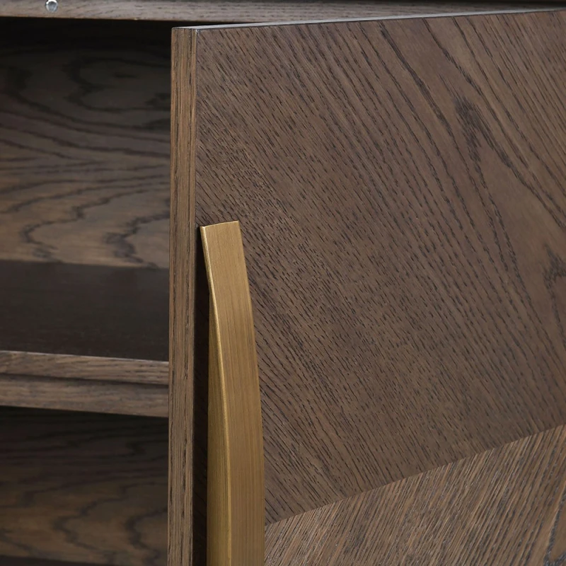 Close-up of Ashbourne dark oak sideboard with metal handle