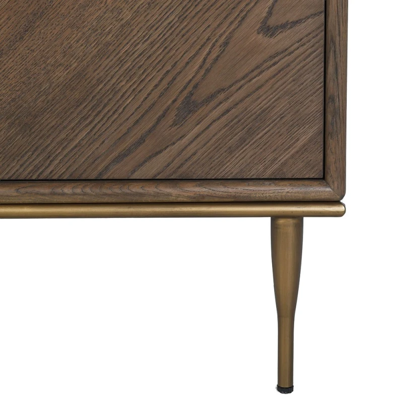 Detail of Ashbourne oak sideboard with slim iron leg