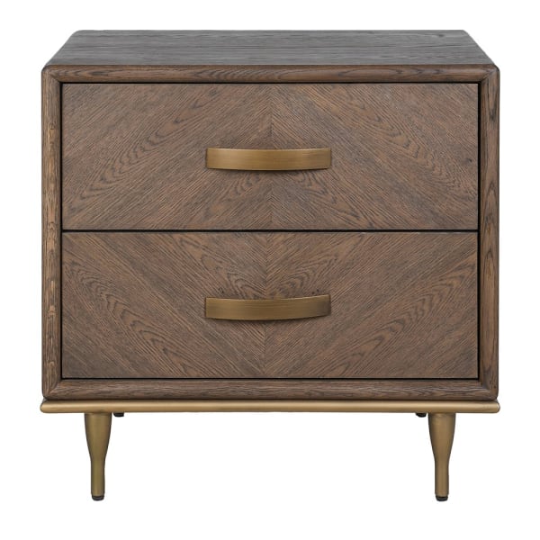 Ashbourne dark oak 2 drawer bedside table 65cm front view